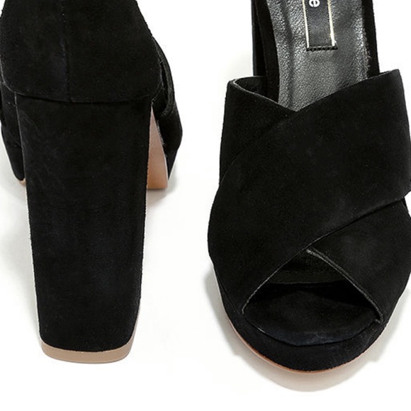 Black Leather/Suede Block High Heel Platform - Picture 3 of 3